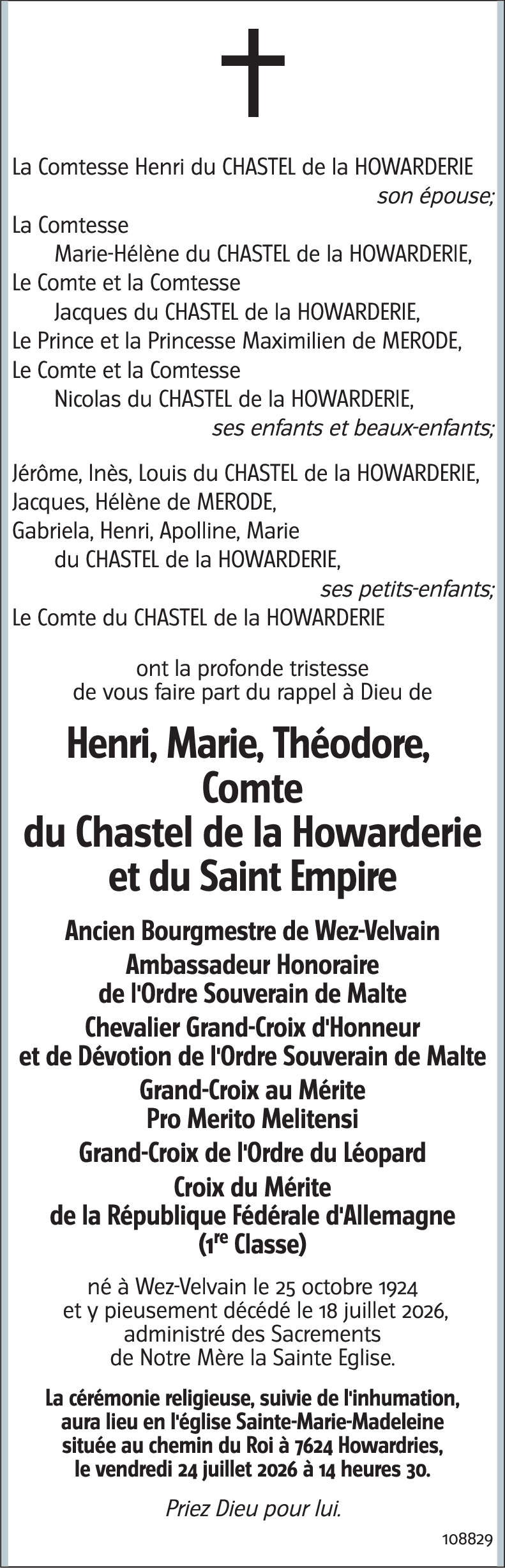Comte Henri du Chastel de la Howarderie